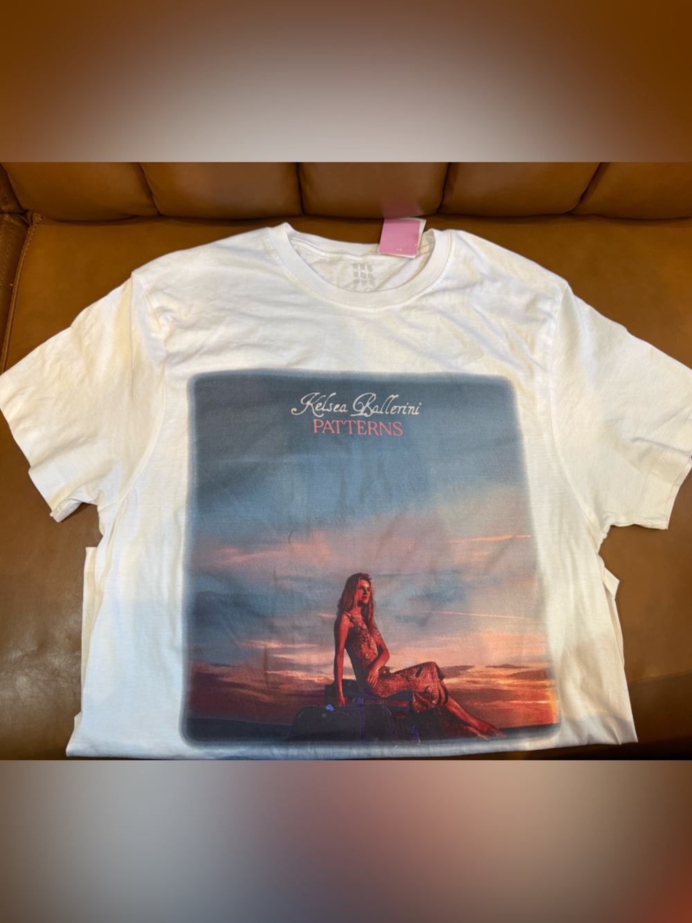 Graphic White Tee with Sunset Print - 'Kelsea Ballerini Patterns'